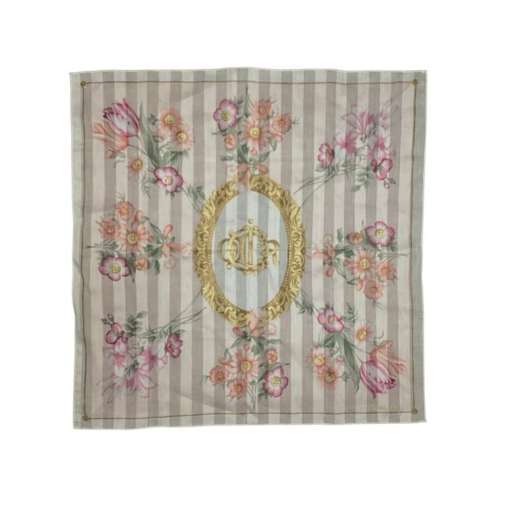 Christian Dior Scarf With Beautiful Pink Floral Print And Gold Logos